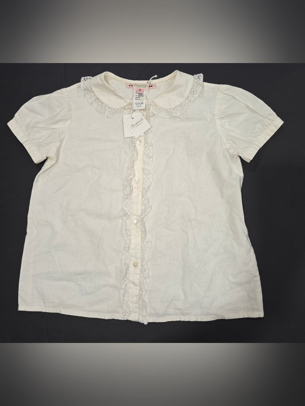 Bonpoint NWT White Lace-Trim Cotton Blouse Size 4